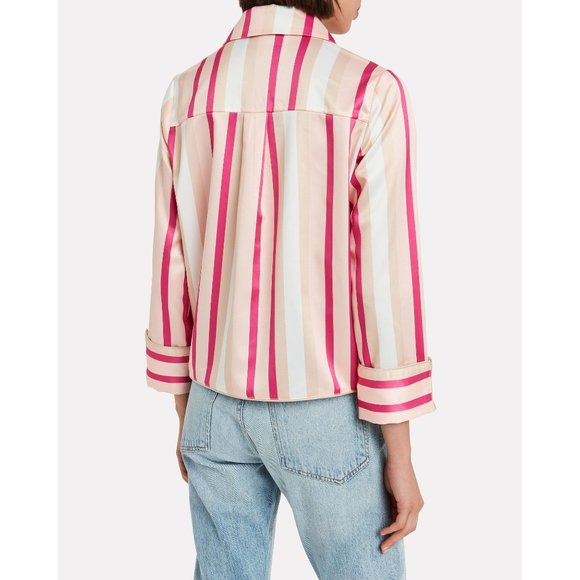 NOTES DU NORD Liv Striped Blouse 40 Wrap Collar Pink/White - Picture 2 of 14